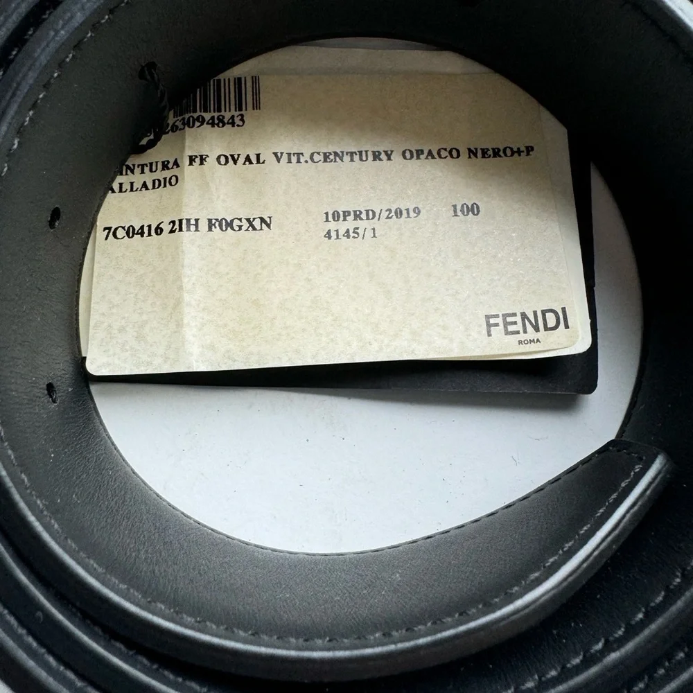 Authentic Fendi Men’s Leather Belt Black Large Silver Oval Buckle Size 100 (40)